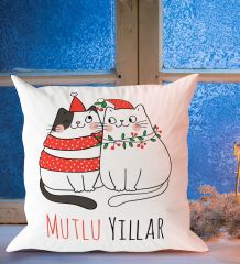 BK Gift Mutlu Yıllar Tasarımlı Beyaz Yastık-1