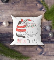 BK Gift Mutlu Yıllar Tasarımlı Beyaz Yastık-1