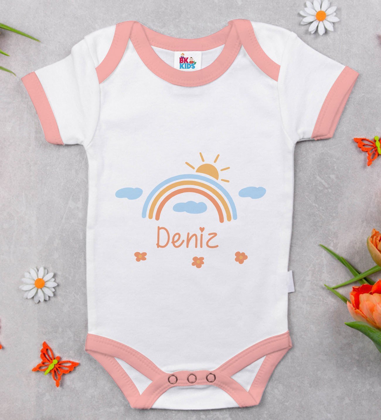 BK Kids Kişiye Özel Pembe Bebek Body Zıbın - Model 169