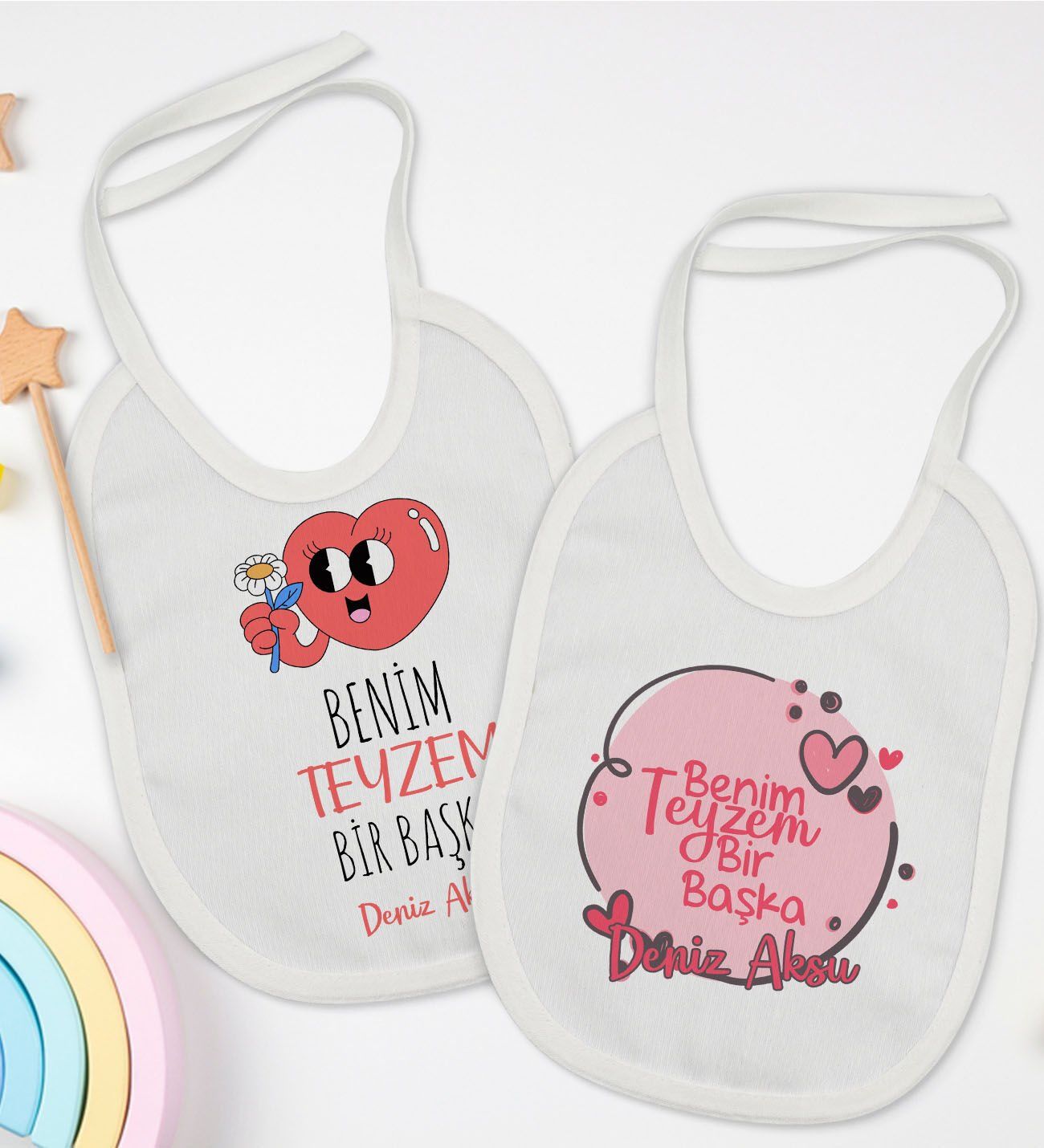 BK Kids Kişiye Özel Teyzem Bir Başka Tasarımlı 2’li Beyaz Mama Önlüğü-1