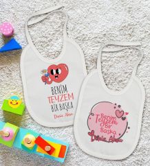BK Kids Kişiye Özel Teyzem Bir Başka Tasarımlı 2’li Beyaz Mama Önlüğü-1