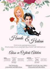 Kişiye Özel Karikatürlü Bitmeyen Düğün Davetiyesi Model 31