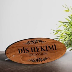 Kişiye Özel Mesleki Diş Hekimi Ahşap Oval Masa İsimliği  - 1