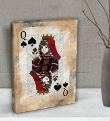 BK Gift İskambil Maça Kız Tasarımlı Dekoratif Mini Kanvas Tablo 15x20cm-1