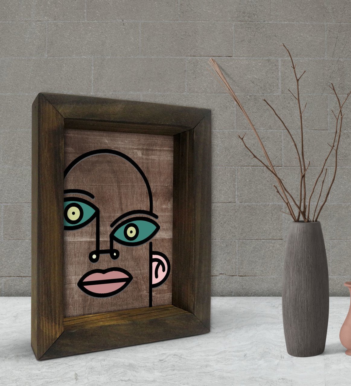 BK Gift Picasso Style Tasarımlı Dekoratif Doğal Masif Ahşap Çerçeve 15x20cm-1