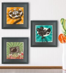 BK Gift Retro Tasarımlı 3’lü Ahşap Çerçeveli Taş Duvar Dekoru-59