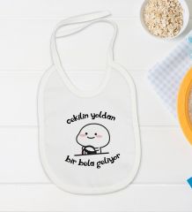 BK Kids Bir Bela Geliyor Tasarımlı Beyaz Bebek Body Zıbın ve Mama Önlüğü Hediye Seti-1
