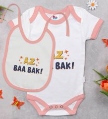 BK Kids Az Baa Bak Tasarımlı Pembe Bebek Body Zıbın ve Mama Önlüğü Hediye Seti-1