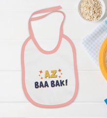 BK Kids Az Baa Bak Tasarımlı Pembe Bebek Body Zıbın ve Mama Önlüğü Hediye Seti-1