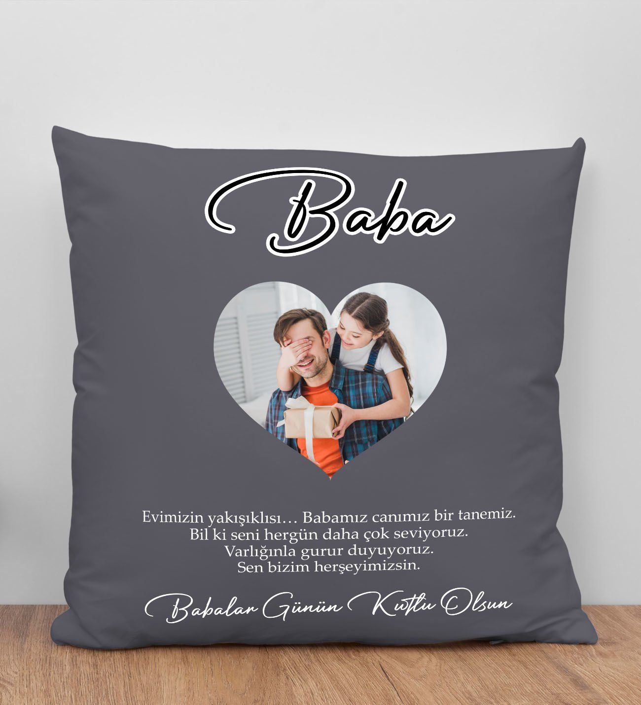 BK Gift Kişiye Özel Fotoğraflı Babalar Günü Tasarımlı Gri Kırlent Yastık-4, Babaya Hediye, Ev Dekorasyonu, Babalar Günü Hediyesi