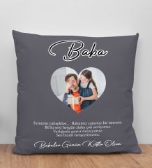 BK Gift Kişiye Özel Fotoğraflı Babalar Günü Tasarımlı Gri Kırlent Yastık-4, Babaya Hediye, Ev Dekorasyonu, Babalar Günü Hediyesi