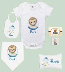 BK Kids Kişiye Özel İsimli 6 Parça Bebek Body Zıbın Battaniye ve Yastık Hediye Seti, Yeni Doğan Bebek Giyim Hediyesi-5