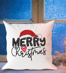 BK Gift Merry Christmas Tasarımlı Beyaz Yastık-1