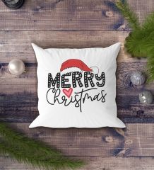 BK Gift Merry Christmas Tasarımlı Beyaz Yastık-1