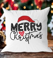 BK Gift Merry Christmas Tasarımlı Beyaz Yastık-1