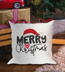 BK Gift Merry Christmas Tasarımlı Beyaz Yastık-1