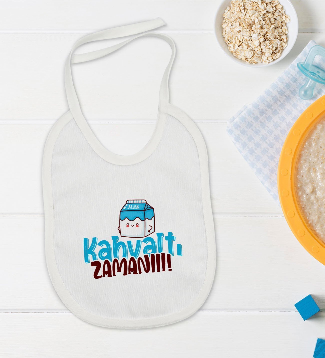 BK Kids Kahvaltı Zamanı Tasarımlı Bebek Mama Önlüğü - Model 1