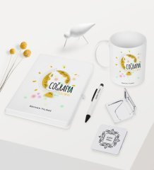 Kişiye Özel Coğrafya Öğretmeni Temalı Beyaz Defter Kalem Kupa Ayna Seti