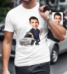 Kişiye Özel Bay Trafik Polisi Karikatür Beyaz Tişört - 1