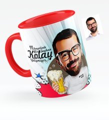Kişiye Özel Şerefe Karikatürlü Kırmızı Kupa Bardak - 1