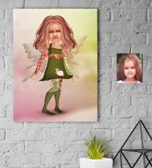 Kişiye Özel Kız Çocuk Peri Karikatürlü Kanvas Tablo 30x50cm-1