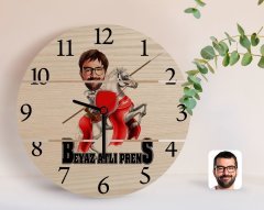 Kişiye Özel Beyaz Atlı Prens Karikatürlü Otantik Ahşap Palet Saat-2