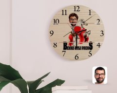 Kişiye Özel Beyaz Atlı Prens Karikatürlü Otantik Ahşap Palet Saat-2