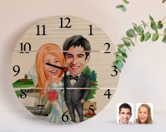 Kişiye Özel Evleniyoruz Karikatürlü Otantik Ahşap Palet Saat-1