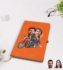 Kişiye Özel Sevgililer Karikatürlü Turuncu Termo Deri Defter Model 97