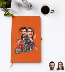 Kişiye Özel Sevgililer Karikatürlü Turuncu Termo Deri Defter Model 97