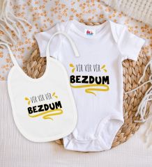 BK Kids Bezdum Tasarımlı Beyaz Bebek Body Zıbın ve Mama Önlüğü Hediye Seti-5