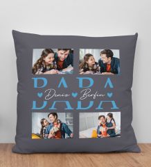 BK Gift Kişiye Özel Fotoğraflı Babalar Günü Tasarımlı Gri Kırlent Yastık-3, Babaya Hediye, Ev Dekorasyonu, Babalar Günü Hediyesi