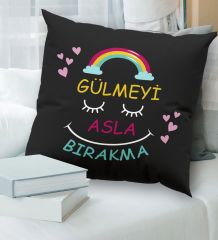 BK Gift Hayat Mottosu Tasarımlı Premium Kumaş Siyah Kırlent Yastık, Ev Hediyesi, Ev Dekorasyonu, Dekoratif Hediye-2