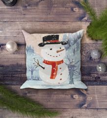 BK Gift Kardan Adam Tasarımlı Beyaz Yastık-1