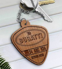 Kişiye Özel İsimli Plakalı Bugatti Ahşap Anahtarlık-1