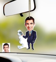 Kişiye Özel Bay Muhasebeci Karikatürlü Ahşap Araba Dikiz Ayna Süsü