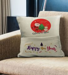 BK Gift Kişiye Özel Yılbaşı Tasarımlı Organizer Kumanda ve Atıştırmalık Cepli Krem Kırlent Yastık, Yılbaşı Hediyesi- 10, Yeni Yıl Hediyeleri