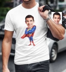 Kişiye Özel Bay Superman Karikatür Beyaz Tişört - 1