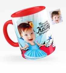 Kişiye Özel Kız Çocuk Karikatürlü Kırmızı Kupa Bardak - 1
