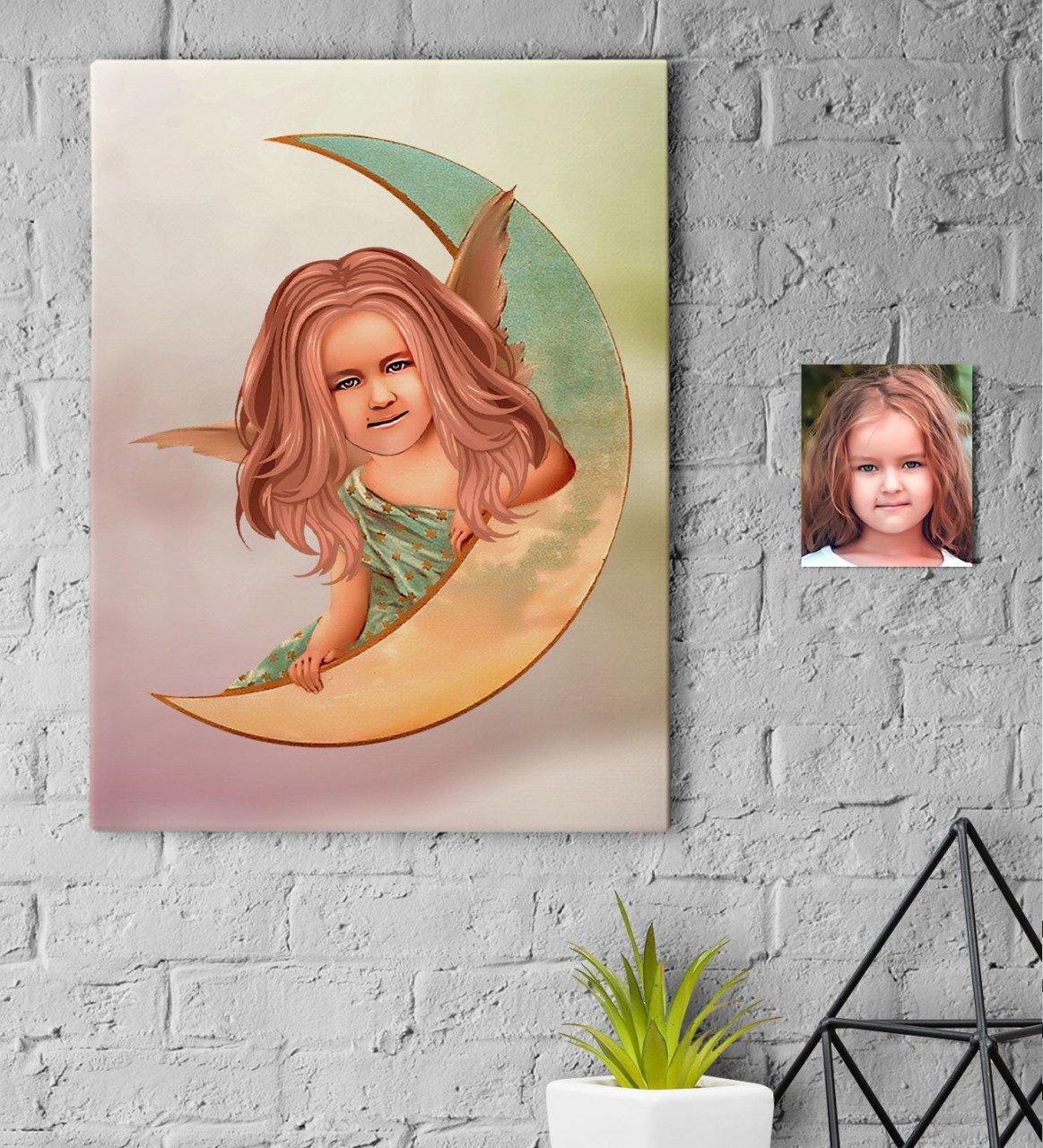 Kişiye Özel Kız Çocuk Melek Karikatürlü Kanvas Tablo 30x50cm-1