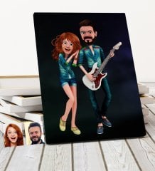 Kişiye Özel Sevgililer Animasyon Karikatürlü Kanvas Tablo 30x50cm -31