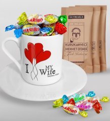 Kişiye Özel Sevgililer Günü Türk Kahvesi Fincanı Mehmet Efendi Kahve ve Haribo Şeker Hediye Seti-91