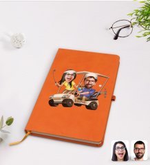 Kişiye Özel Sevgililer Karikatürlü Turuncu Termo Deri Defter Model 96