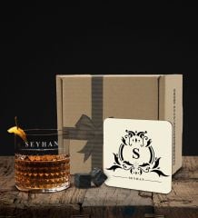 BK Gift Kişiye Özel İsimli Frasera Viski Kadehi Ahşap Bardak Altlığı ve Viski Taşı Hediye Seti-37, Sevgiliye Hediye, Babaya Hediye