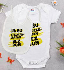 BK Kids Bezdum Tasarımlı Beyaz Bebek Body Zıbın ve Mama Önlüğü Hediye Seti-4