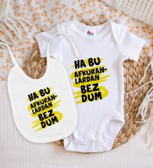 BK Kids Bezdum Tasarımlı Beyaz Bebek Body Zıbın ve Mama Önlüğü Hediye Seti-4