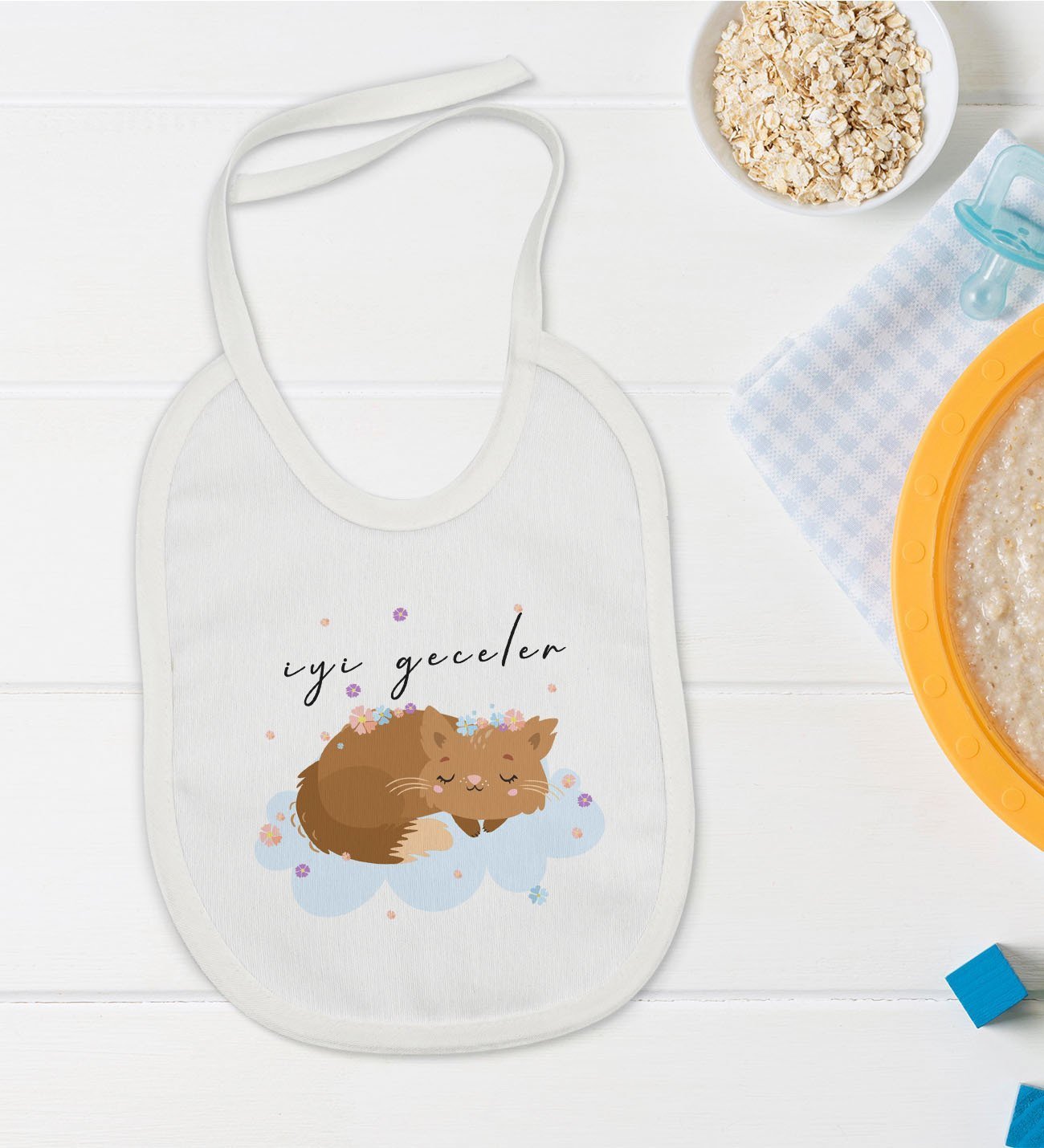 BK Kids İyi Geceler Tasarımlı Bebek Mama Önlüğü - Model 1