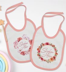 BK Kids Kişiye Özel Çiçek Tasarımlı 2’li Pembe Mama Önlüğü-2
