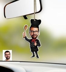 Kişiye Özel Bay Master Chef Karikatürlü Ahşap Araba Dikiz Ayna Süsü