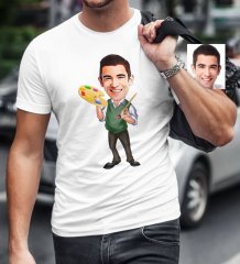 Kişiye Özel Bay Ressam Karikatür Beyaz Tişört - 1